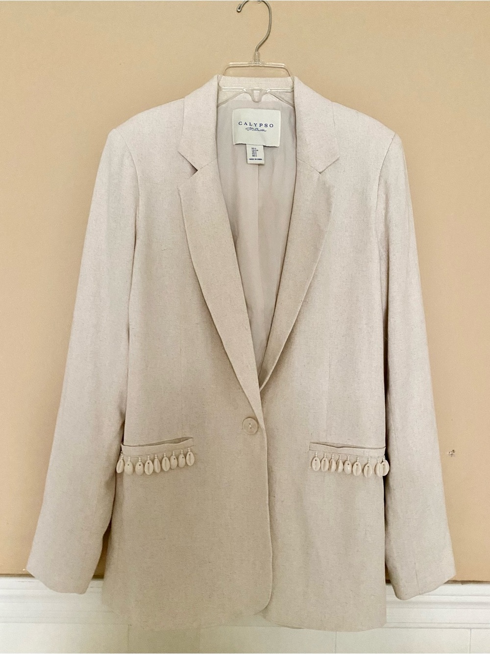 Calypso St. Barth Cream Single-Button Blazer with Trim Detail